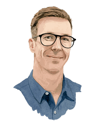 Watercolor portrait of Chuck Moore